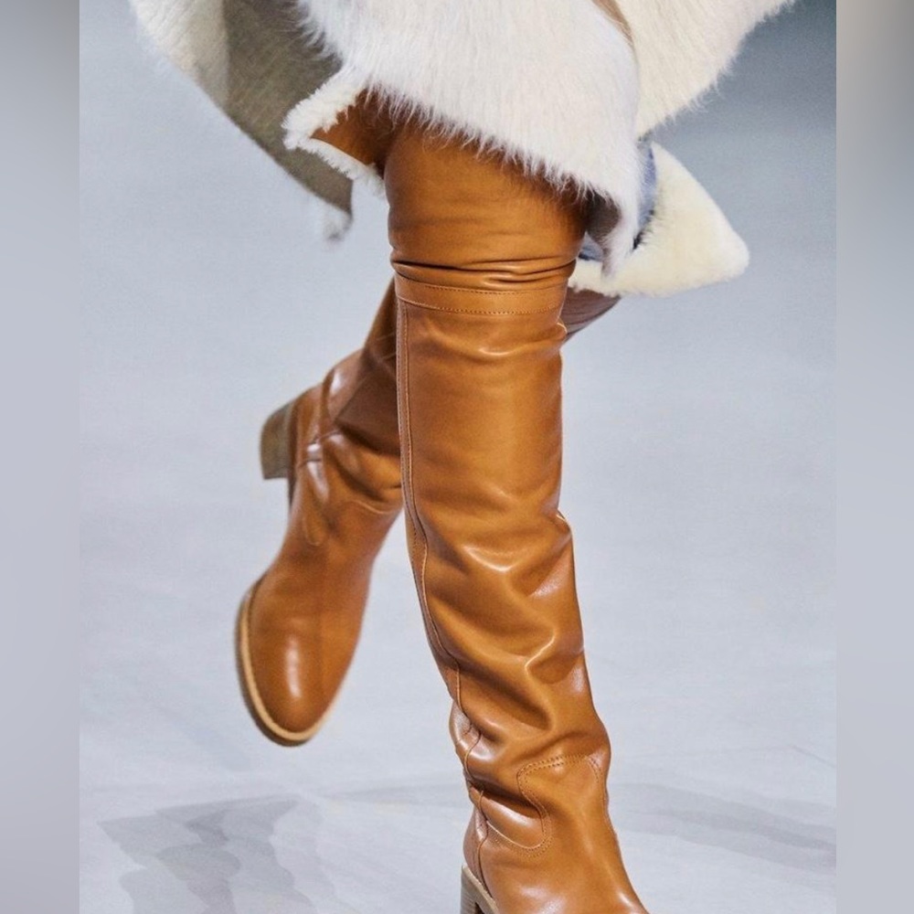 CELINE NEW SEASON 2020 LEATHER SHEARLING THIGH HIGH BOOTS US SZ 37.5 - Picture 4 of 6